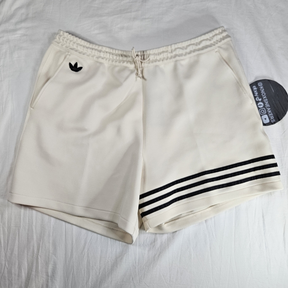 adidas Cream Athletic Shorts with Black Stripes